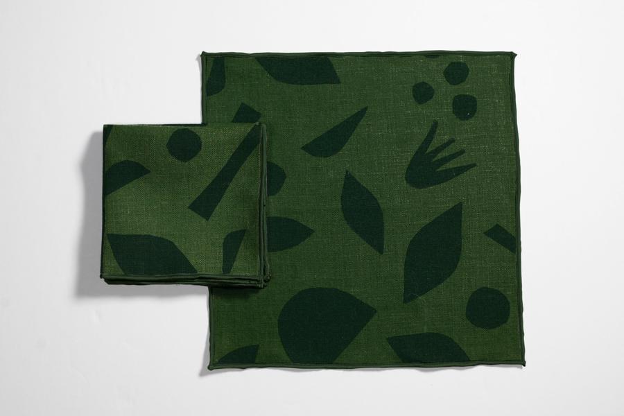 napkins, linen, block printed, figures, modern, forest..