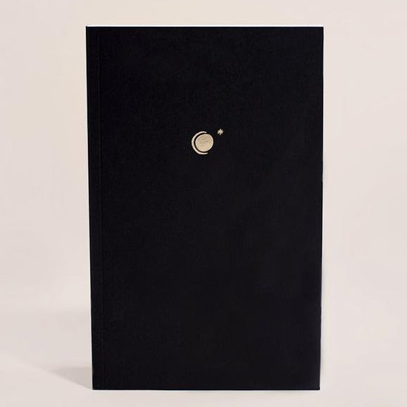 night journal, black cover, with moon.