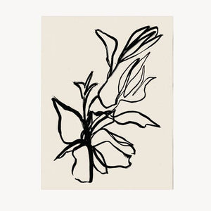 floral, black, line drawing, art print.