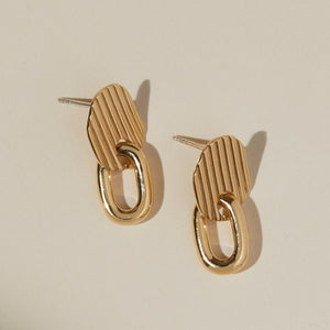 gold plated, drop earrings.