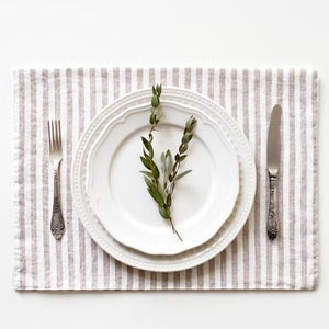 striped, linen, placemat, natural, white, 14x18.