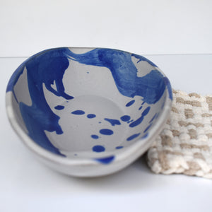oval, ceramic, serving, bowl, blue, splash.