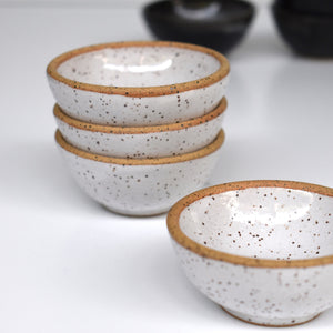 mini bowl, ceramic, speckled glossy white.